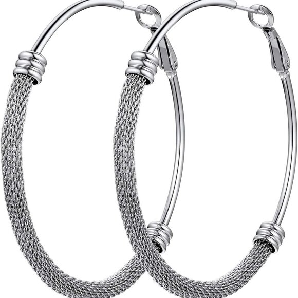 Jewelry - 30/40/60/80/100mm Chunky Hoop Earrings For Women Gold Plated/Black Stainless Ste